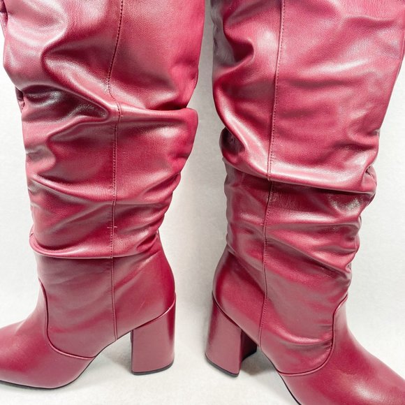 Qupid Burguandy Markio Block Heel Slouch Boots 8.5 - Picture 8 of 10